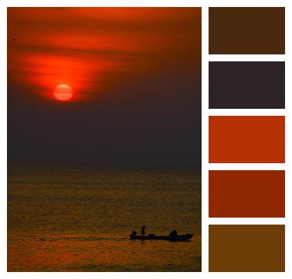 Sun Set Boat Human Image